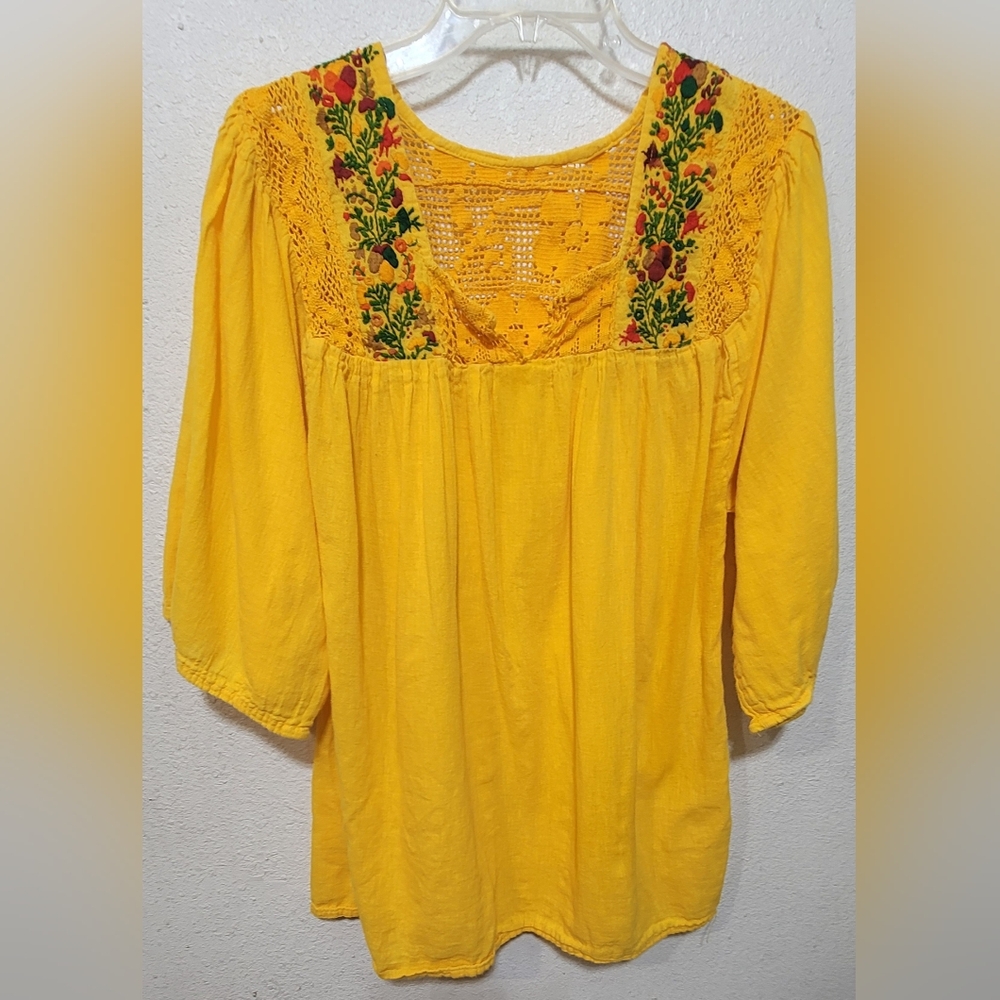 Yellow Embroidered Women's Top